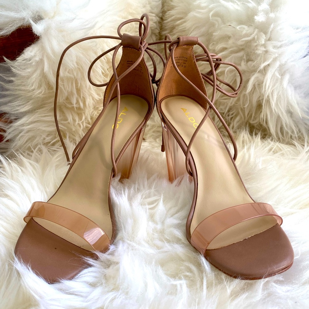 Nude lucite heels